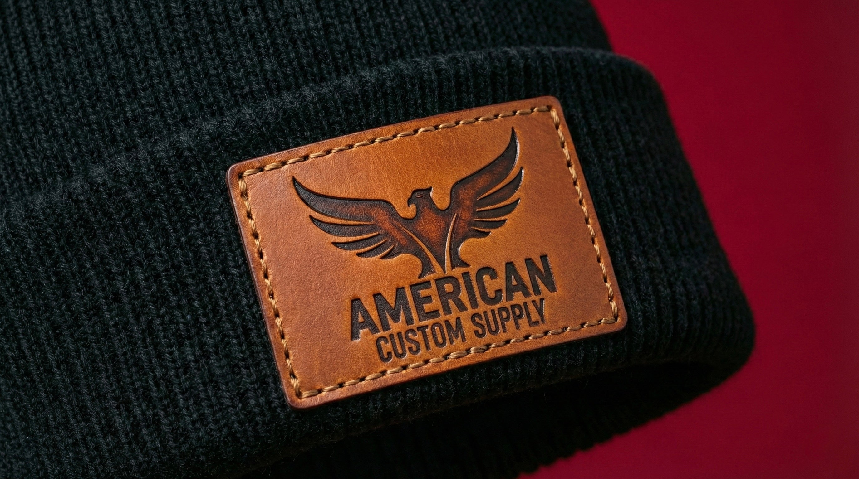 Genuine Leather Patch Beanie