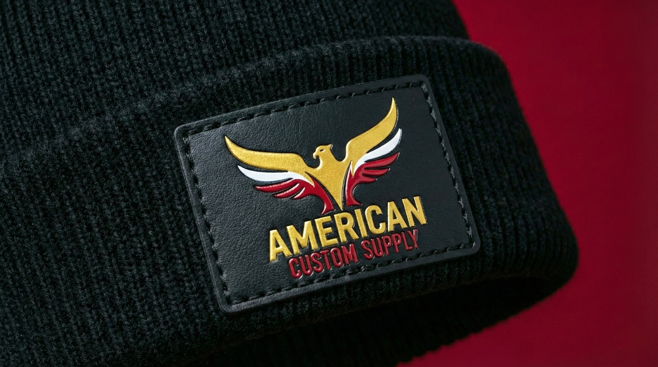 UV Printed Leatherette Patch Beanie